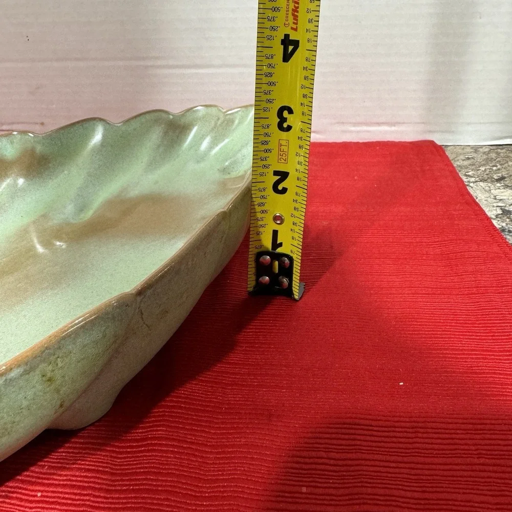 Vintage Frankoma Pottery Prairie Green Leaf Dish‎ 12.5